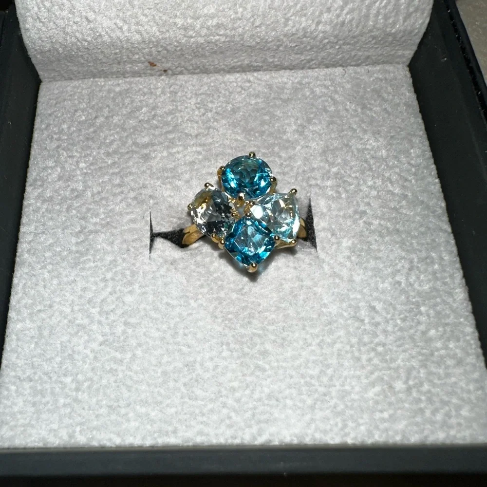 Uniquely set 4 stone Blue Topaz Gemstone Ring